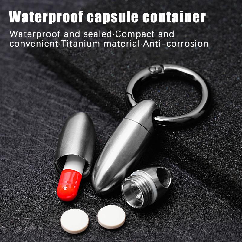 Titanium Alloy Waterproof Bunker Portable Small Pill Box Sealed Waterproof Keyring Mini Carry-On First Aid Pill Bottle