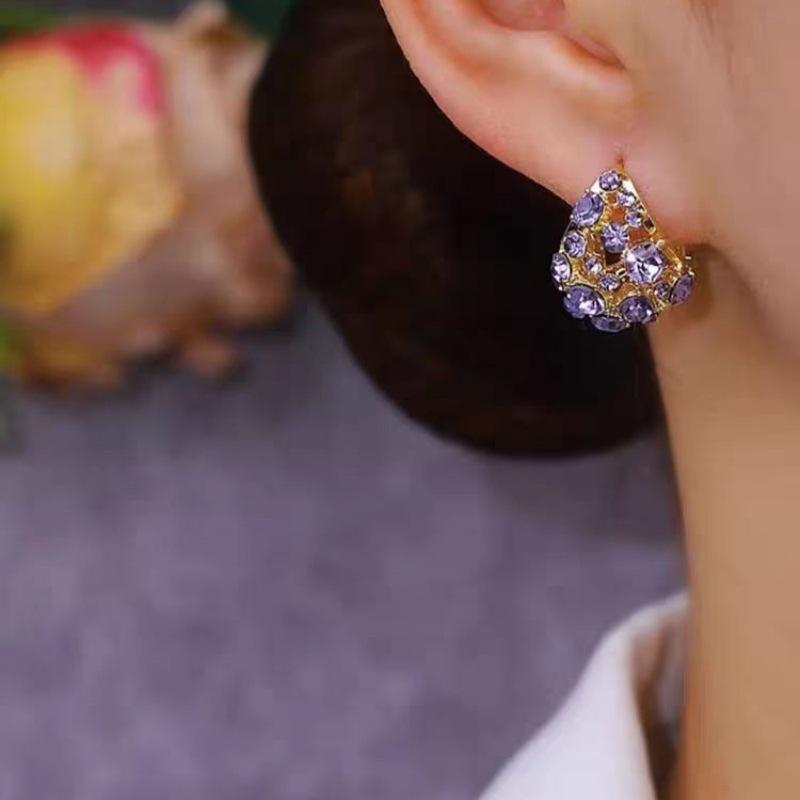 New High-end Light Luxury Temperament White Earrings Inlaid with Zircon Purple Fashion Explosion Elegant Atmosphere Earrings