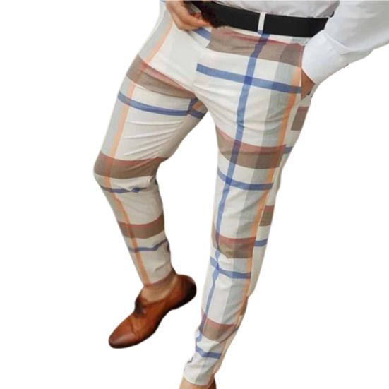Męskie spodnie Plaid Mid Waist Slim Fit Odporne na zużycie spodnie wiosenne do pracy
