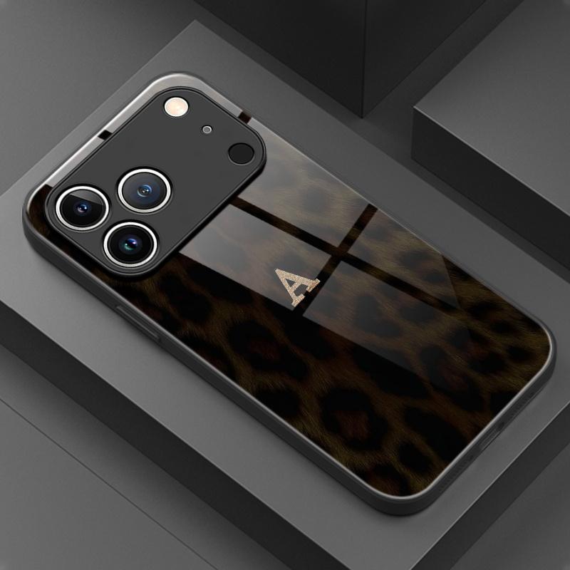 Leopard Print Letter A Pattern Glass Phone Case for iPhone 17 16 16ProMax 15 14 13 12ProMax 11 11Pro Anti-drop protection
