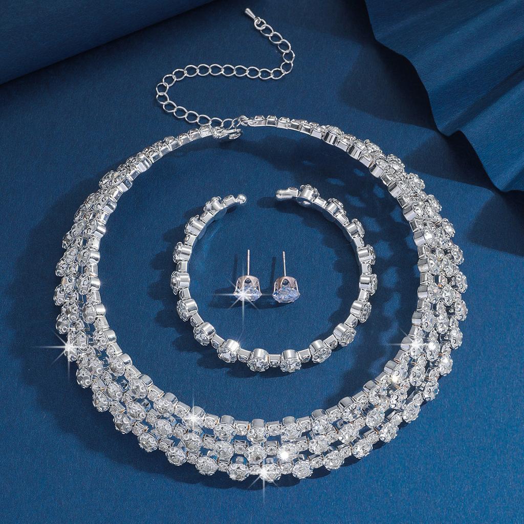 Bridal Jewelry Set, Necklace, Stud Earrings, Bracelet, Wedding Three-Piece Evening Dress, Fashion Women'S Accessories