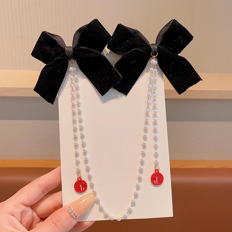 Sweet Princess Style Pink Pearls Chain Bow Hair Clip Women Children's Cute Back Head Hairpins Hair Clips Girls Hair Accessories