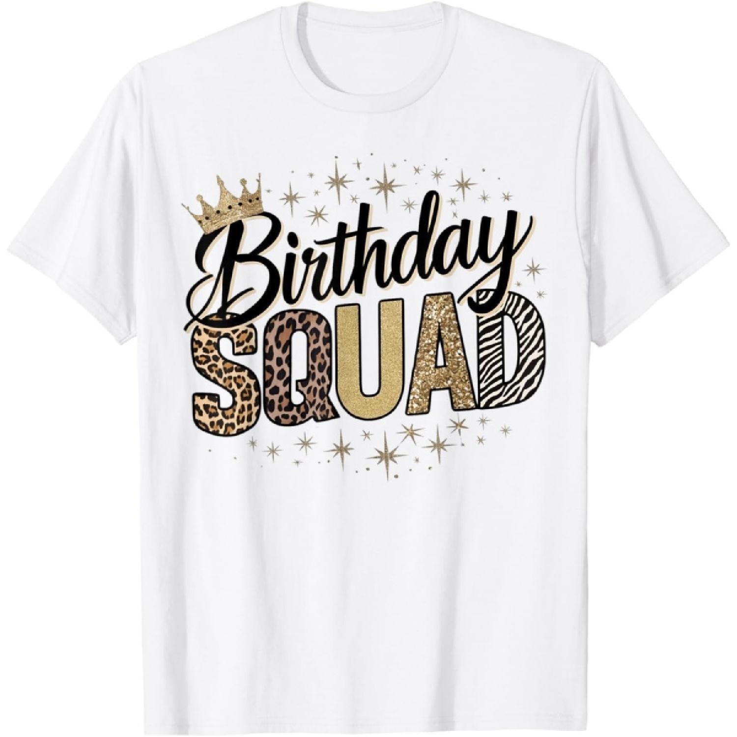 Birthday Squad Animal Print Leopard Cheetah Zebra Crown Crew T-Shirt XXXXXL белый