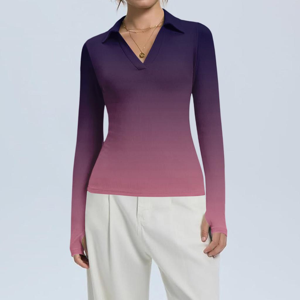 Damenmode Lässig Bedruckt V-Ausschnitt Langarm Knopfleiste Oberteil