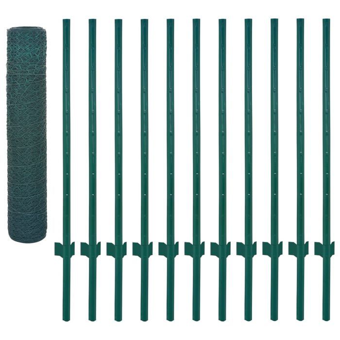 VidaXL Clôture en Grillage Métallique avec Poteaux Panneau de Clôture Protection pour Chiots Volaille Cour Arrière Jardin 144614
