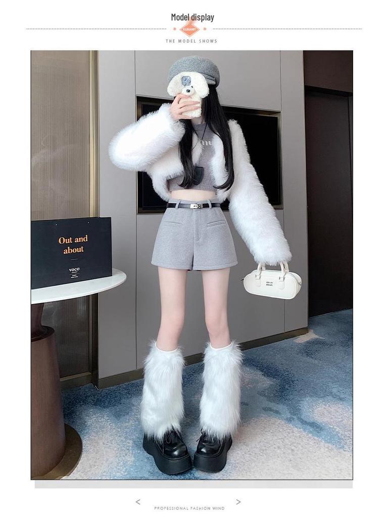 Pantaloni scurți din lână cu talie înaltă și croială bootcut - Pantaloni casual versatili de toamnă/iarnă pentru femei, cu efect de slăbire