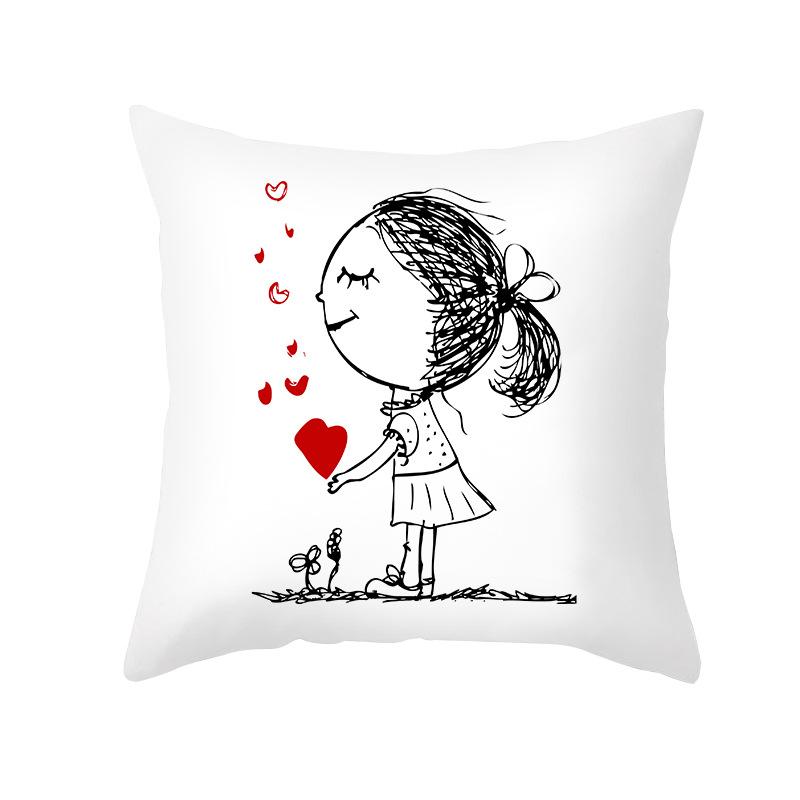 Home Valentine's Day Pillow Case Peach Skin Print Couple Love Heart Sketch Pillow Cushion