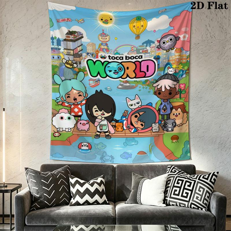 Toca Life World Wall Hanging Printed Fabric Blanket Decorative Tapestries for Bedroom Living Room Home Decor