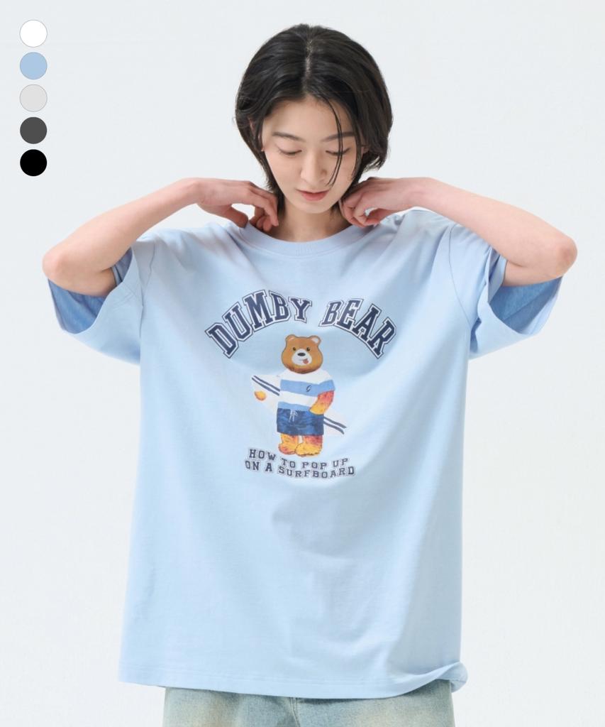 GROOVE RHYME Dumble Bear Surfing Graphic Short Sleeve T-Shirt (5 Colors) (Lrbmctr701M)
