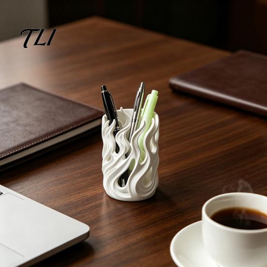 Flame Pen Cup Shape Holder, 3D Printed Hollow Pencil Cup, Modern Home Office Decor Decorative Desktop Organizer for Makeup Brush, Office, School