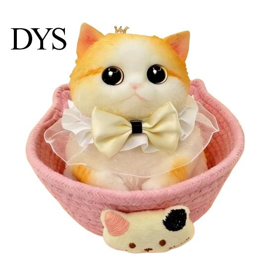 Cat Stress Relief Toy with Basket & Accessories, Slow Rebound Simulated Kitten Fake Squeeze Toy, Soft Stretchy Animal Fidget for Desk Decoration Toys