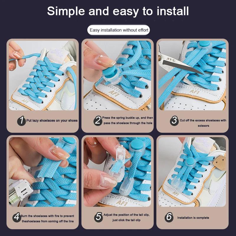 New No Tie Shoelace Classic Flat Shoelaces Bread Buckle Lock Shoe Laces for Sneakers Kids Adult Quick Lace for Shoes Accessories