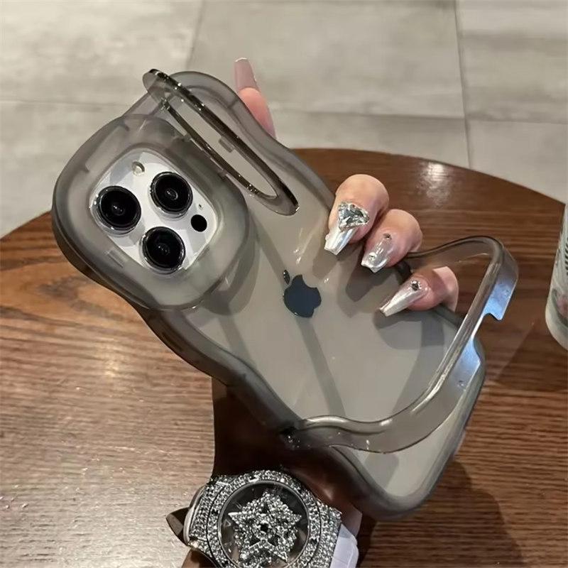 

2IN1 складной волнистый прозрачный чехол для iPhone 16 15 11 12 13 14 Pro Max X XR модный 3D фигурный противоударный защитный чехол iPhone 13 Pro Max чёрный