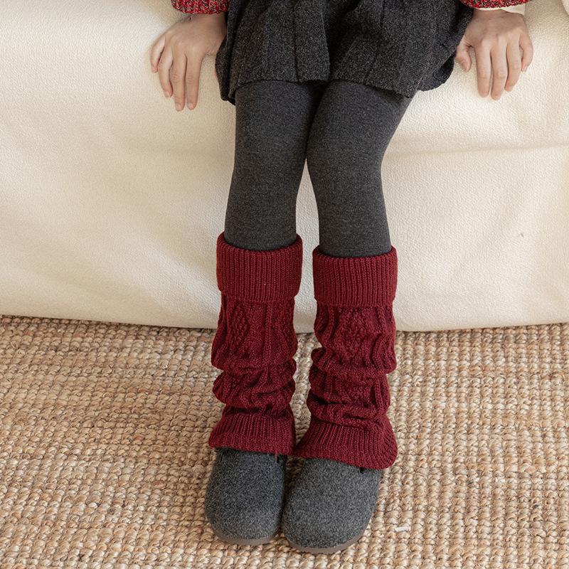 Girls' Festive Red Leg Warmers - Thick & Warm for Autumn/Winter