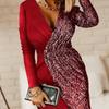 Dames Pailletten Mini Jurk, Sexy Effen Kleur Wrap Buste Hoge Taille Bodycon Feestjurk