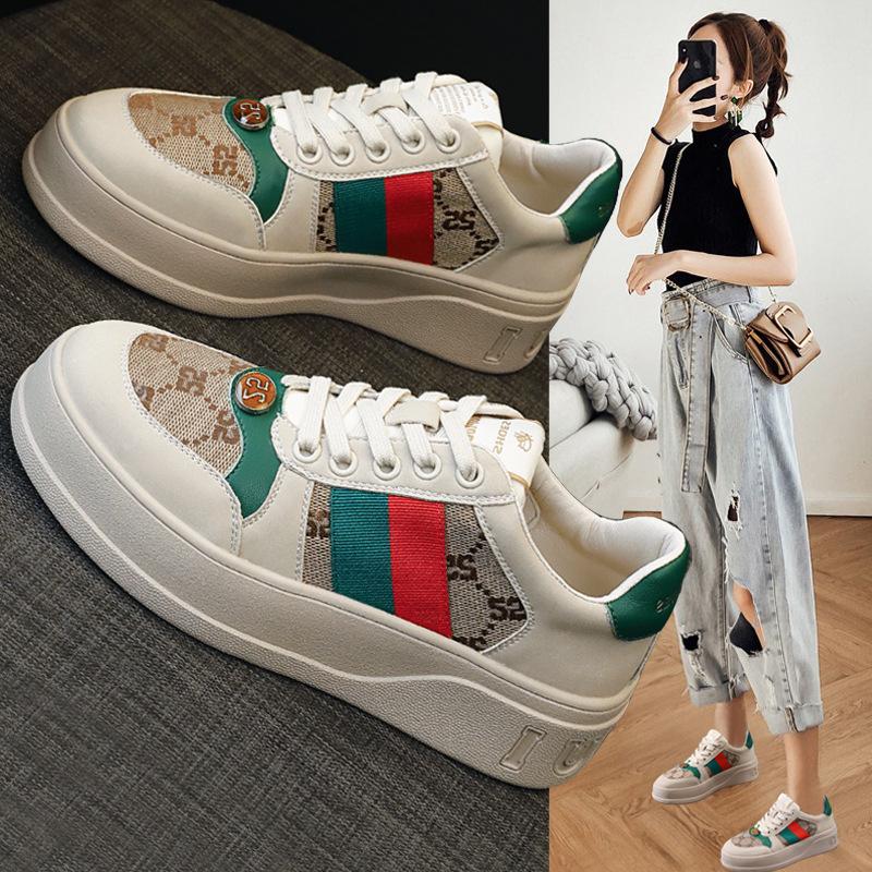 Leather mesh board shoes breathable women's single shoes 2025 spring and summer new thick-soled versatile sports and leisure shoes retro shoes