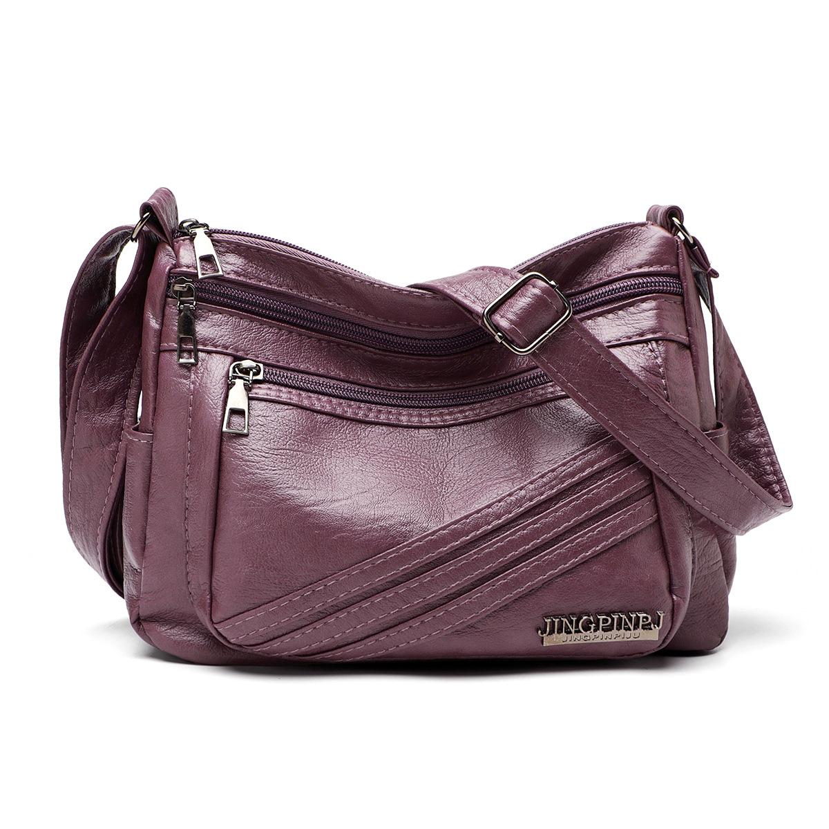 ST-Shirt Vintage Schoudertas van Zacht Leer Grote Capaciteit Reis Crossbody Tas met Meerdere Zakken paars