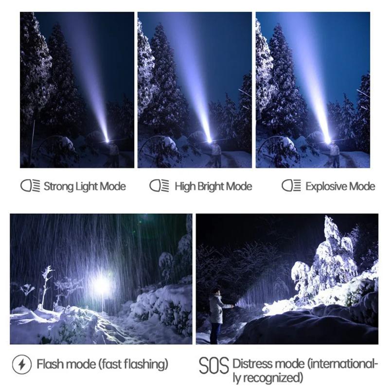 3500LM 50W High Power Rechargeable Flashlight LED Long Range With Display COB Tail Light lantern Built-in battery Type-C Stronglight Torch