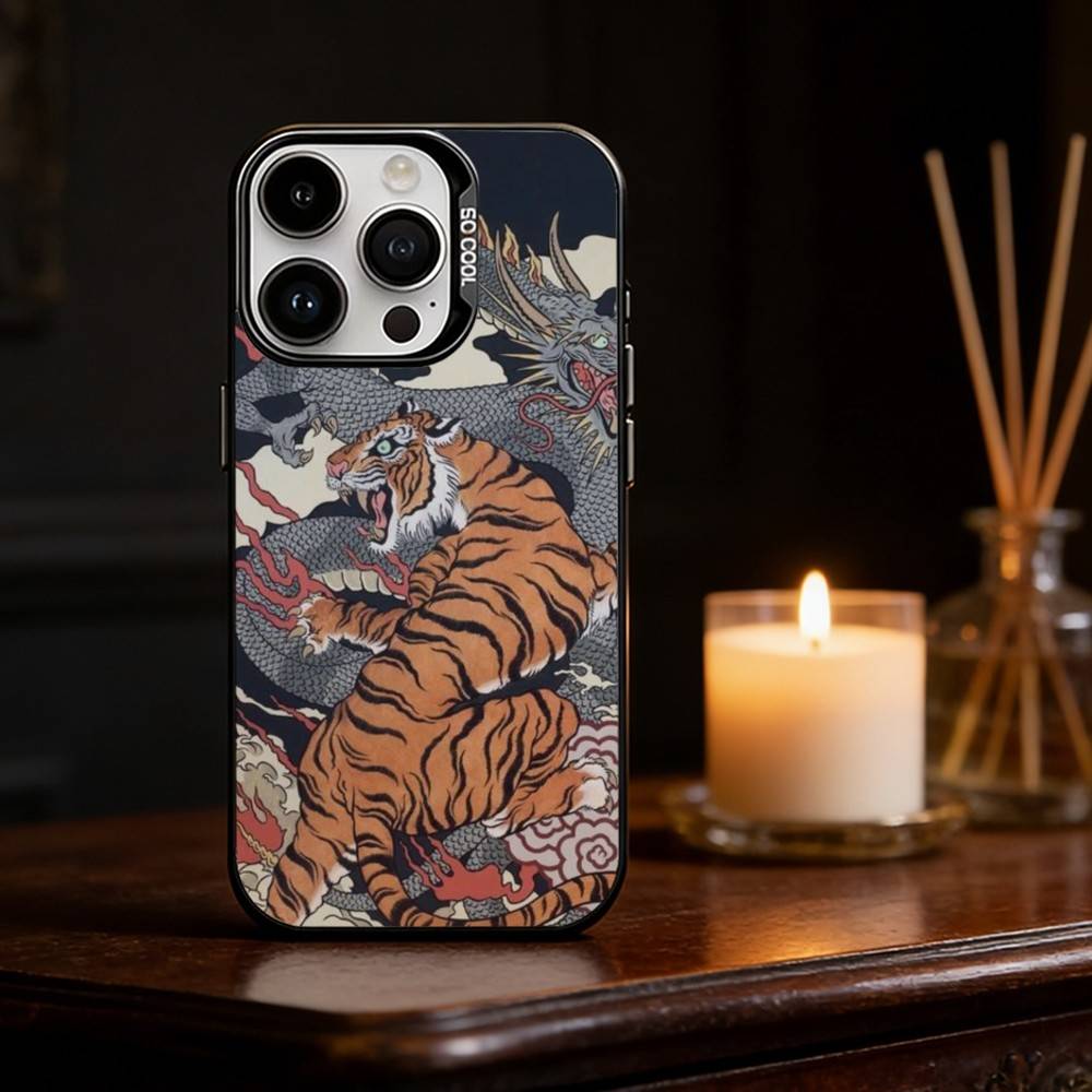Japanese Ukiyo-e Tiger Phone Case For iPhone 17 16 15 14 13 12 11 Pro Max Plus Silver Matte Black Cover