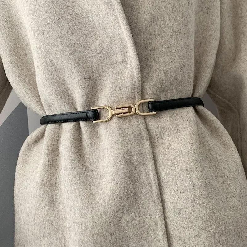 Women Fashion Solid Color Adjustable PU Leather Dress Sweater Belts Skinny Thin Women Waist Strap Gold Color Buckle Belts Supply