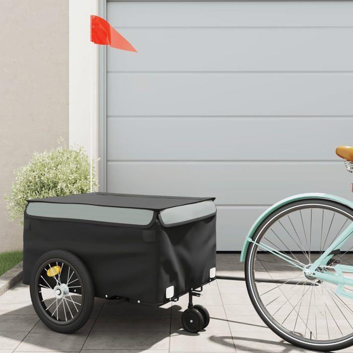 VidaXL Bicycle Trailer, Transport Cart with Hitch Bar, Bicycle Trailer with Flag for Luggage, Black 94105
