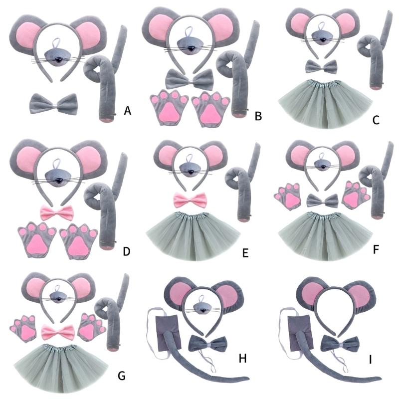 Halloween Mäuse Kostüm Tier Verkleidungssets Enthält Maus Haarband, Schwanz, Nase, Fliege für Kinder Halloween Cosplay Party