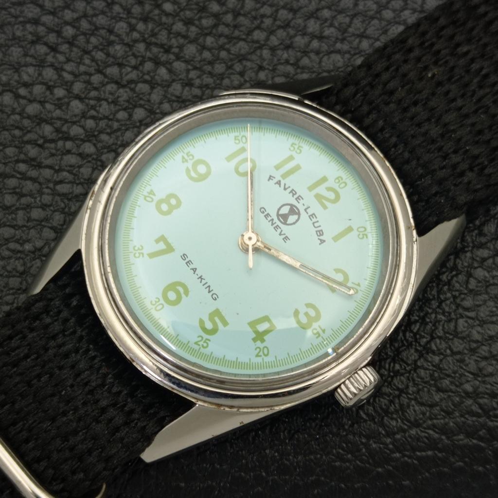 VINTAGE FAVRE LEUBA 253 HAND-WINDING SWISS MENS SEA GREEN DIAL WATCH a436414-2 R129-a436414