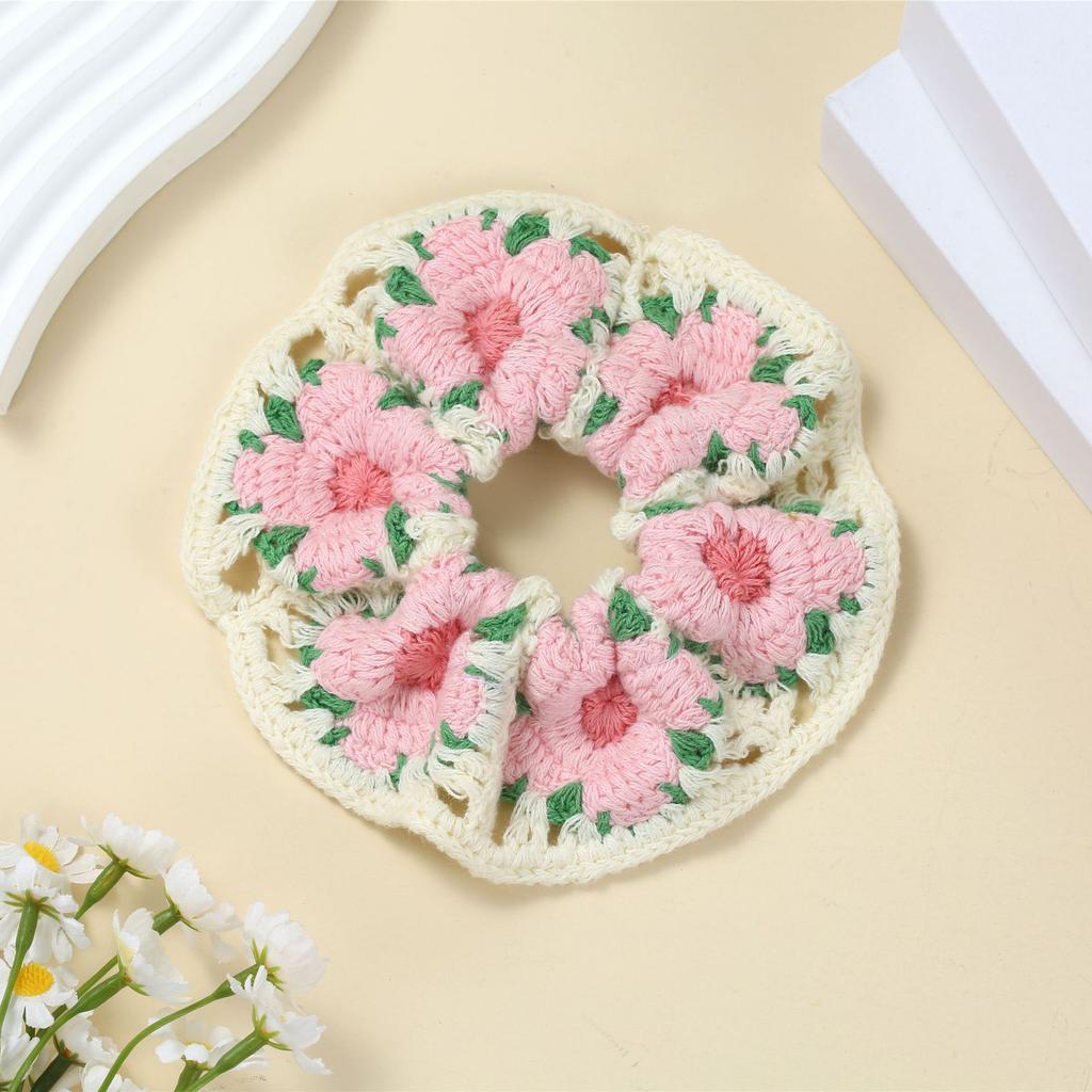 Korean-style Handmade Knitted Big Intestine Hair Tie, Elegant Pastoral Bun Hair Accessory, Sweet Ponytail Rubber Band