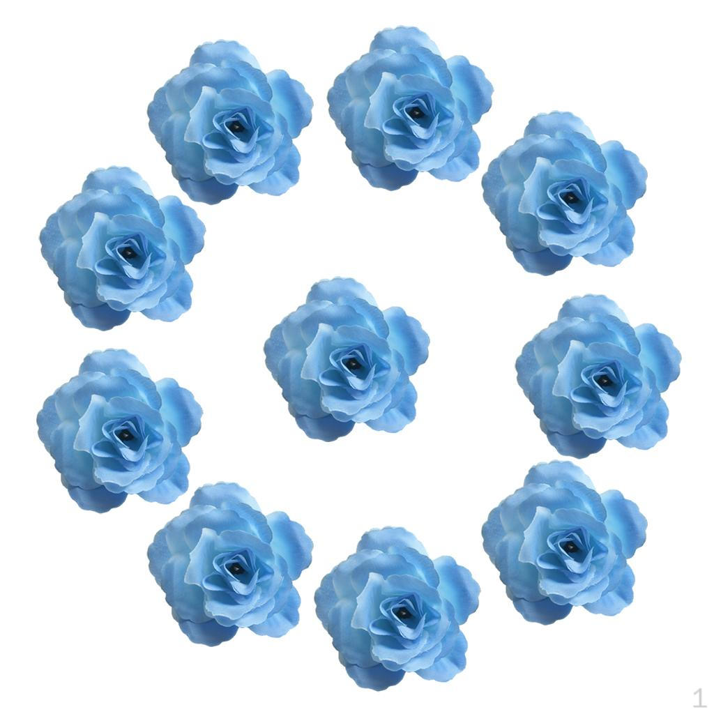 10 Pieces 7cm silk flower rose Head Artificial Heads Embellishments Wedding Decorations Blue