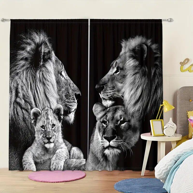 Black Male Female Lion Pattern Printed Curtains Bedroom Living Room Home Decoration Curtain For Great Made Of Polyester
