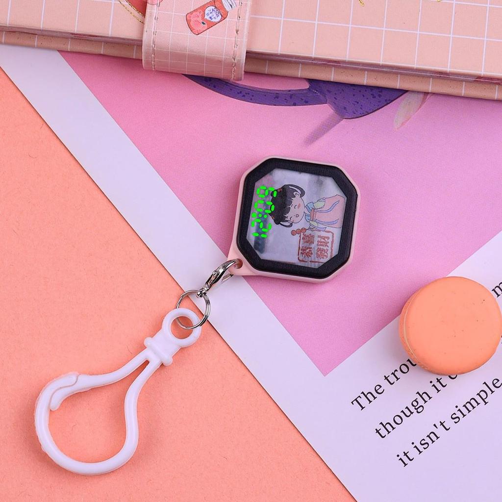 Mini LED Cartoon Cat Keychain Watch Pendant for Kids