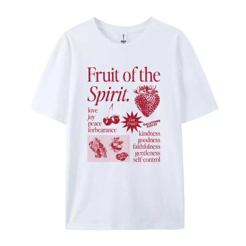

Fruit of Spirit Graphic Top Retro Bible Verse Shirt Cotton Women Cool Religious TShirts Aesthetic Jesus Faith Tshirts Christian S
