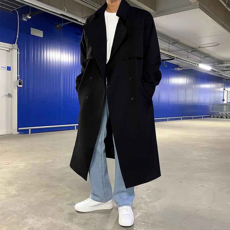 

Ветровка мужская средней длины осенняя корейская мода свободная высококачественная куртка до колена двубортное пальто 2XL