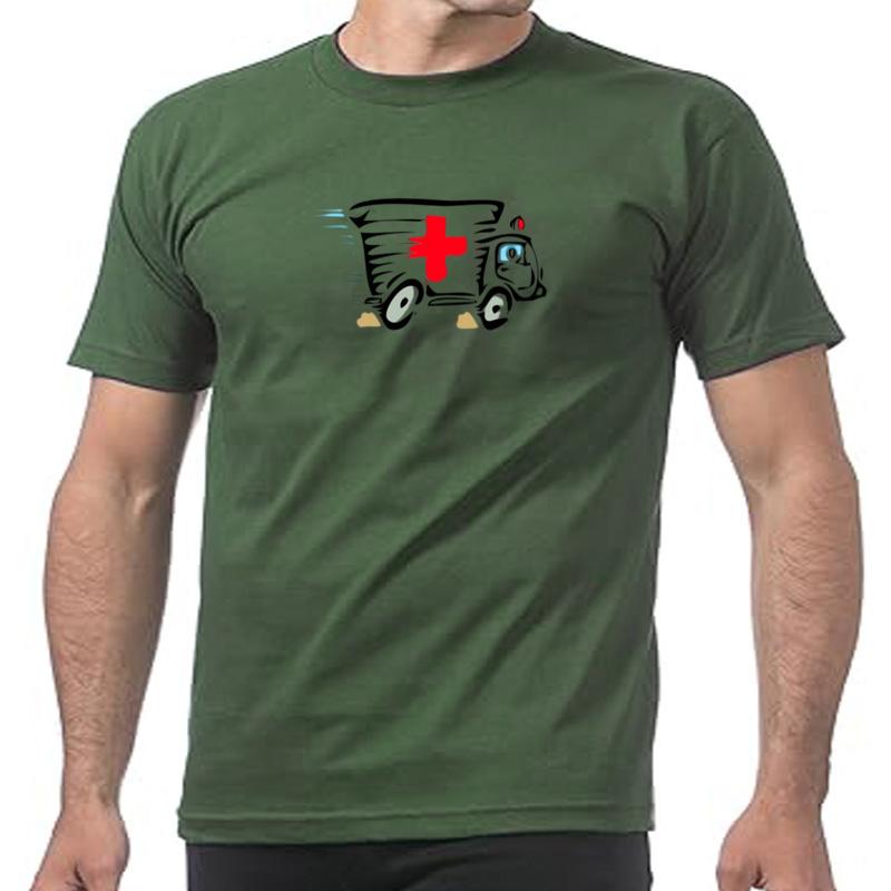 Popular Ambulance Van Cartoon Art Design Men Tops Tees T-shirt 100% Cotton Funny Simple Style Clothing