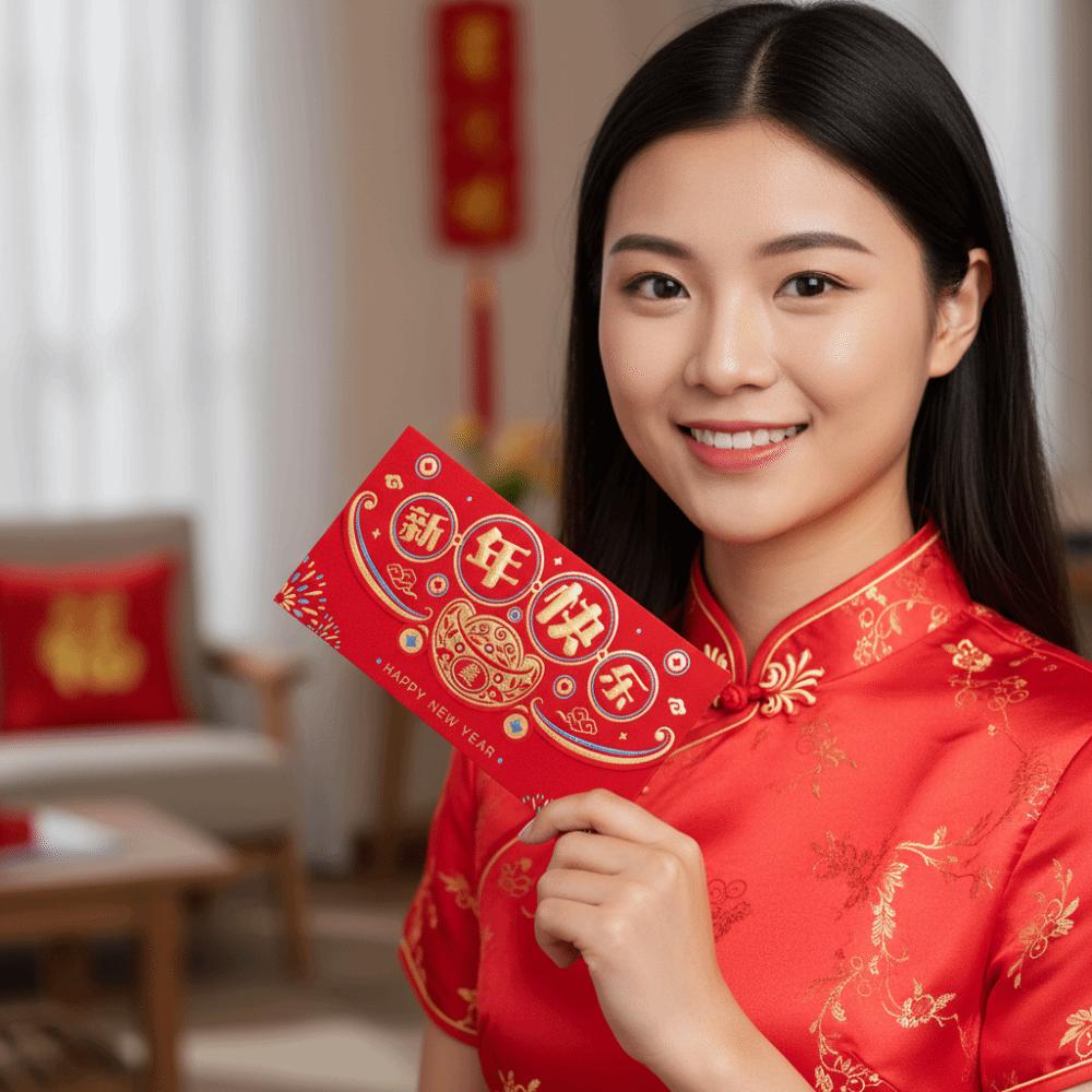 2pcs Flocking New Year Red Pocket Blessing Good Lucky Red Packets  Lunar New Year Gifts