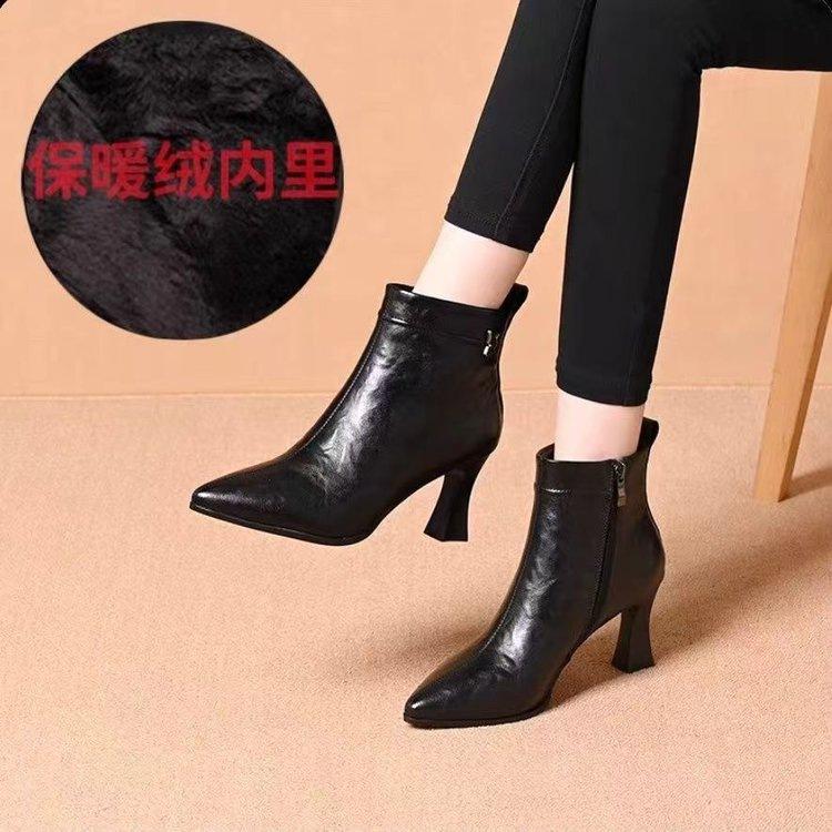 New Short Boots In Autumn and Winter, Thin Boots, Velvet Warm Martin Boots, Thick Heel Single Boots