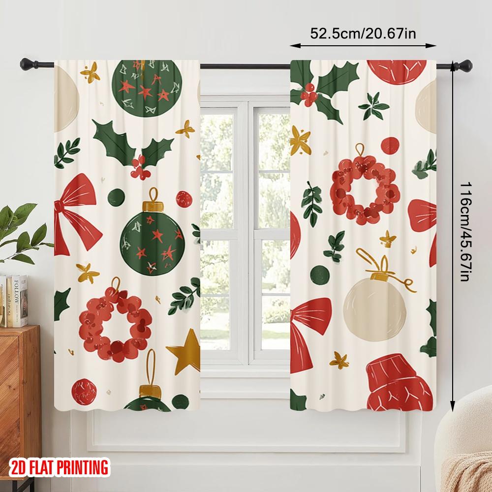 2pcs,2D plane printing Pattern Curtains Christmas ornament1 Polyester Fabric (without rod) Home Decor Use for Living Room &