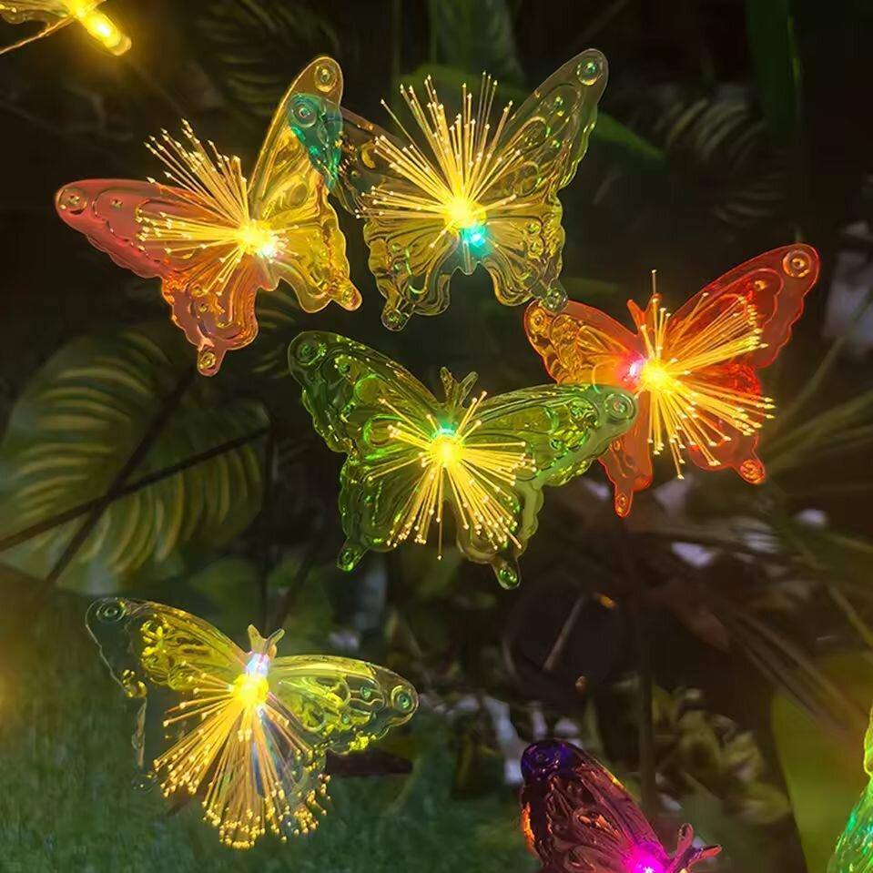1PC 6-Head Solar LED Fiber Optic Butterfly Light Outdoor Decoration Light,Colorful Atmosphere Lighting For Ground,Lawn,Yard