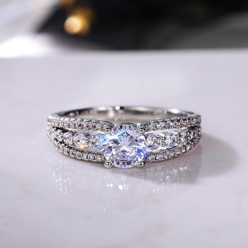 Neue ausgefallene 3-reihige Design-Damen-Hochzeits-Verlobungsringe mit umwerfendem Zirkonia, zarter Jahrestag, Liebesgeschenk, Statement-Ringe