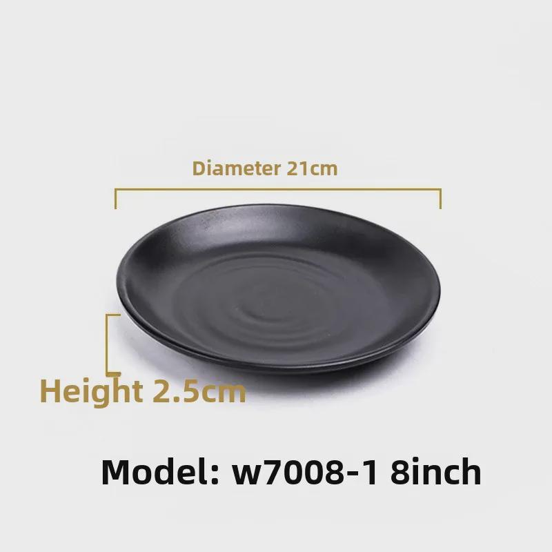 Melamine Black Tableware: Imitation Porcelain Plate for Cold Dishes, BBQ, Hot Pot, and Commercial Use.