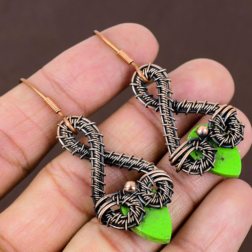 Natural Copper Green Turquoise Handmade Copper Wire Wrap Earring 2.28 F1g58
