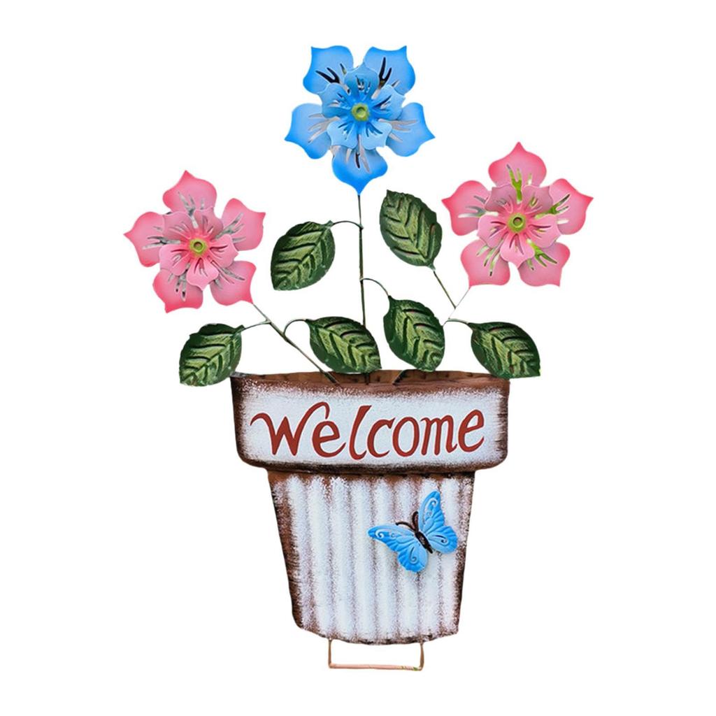 Flower Pot Garden Stake 2D Decor Sturdy Decoration for Lawn Landscape Patio