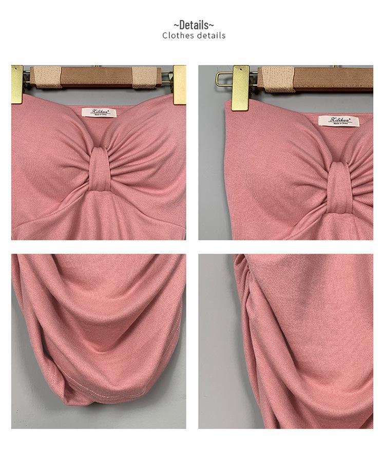 Korean Slimming Bow-Detail Ruched Bodycon Bandeau Dress for Women