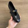 Sheepskin version~ Retro one-word small single shoes with round head women's British style camellia one-pedal flat Mary Jane shoes