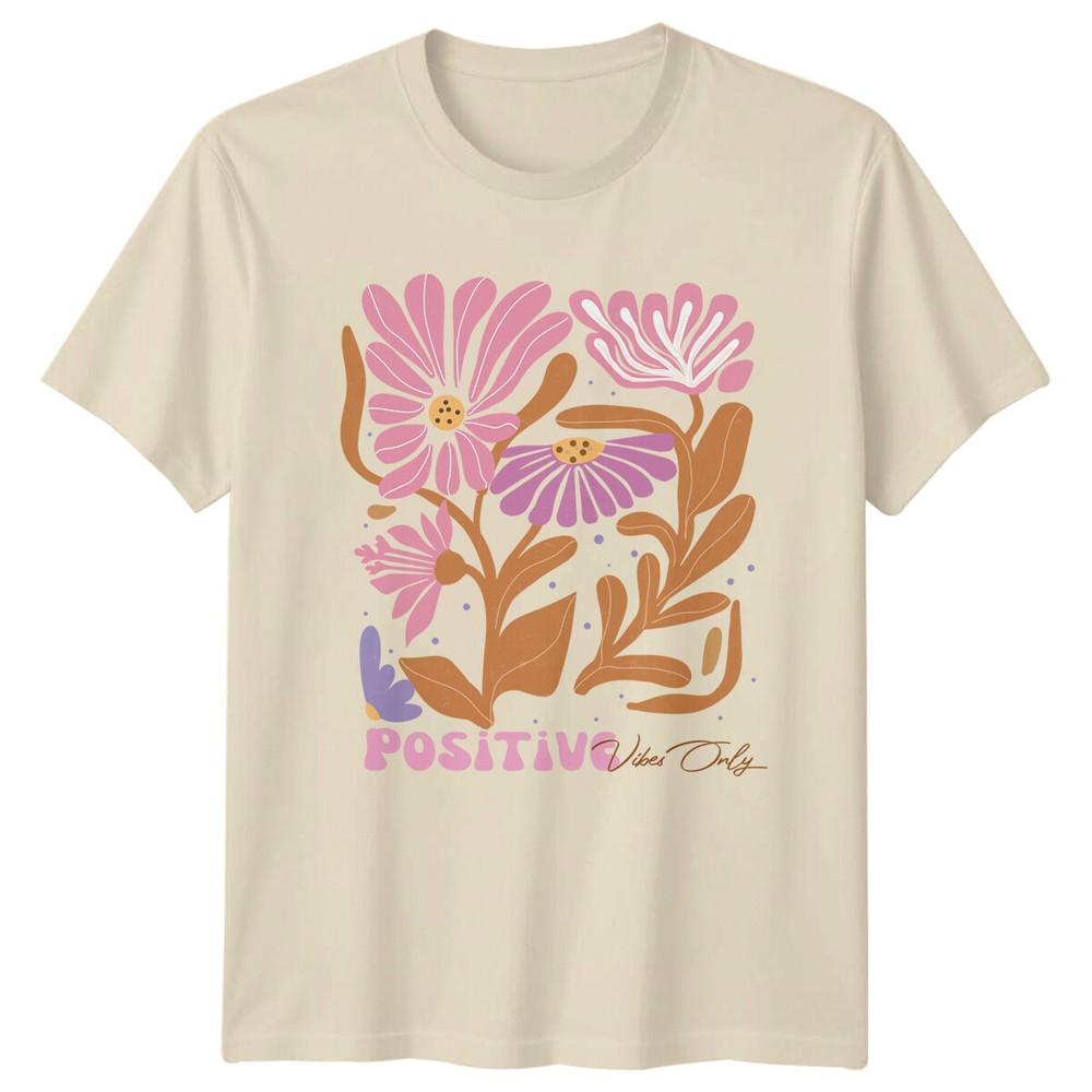Positive Vibes Only Floral Nature Graphic TShirt Unisex T-Shirt S