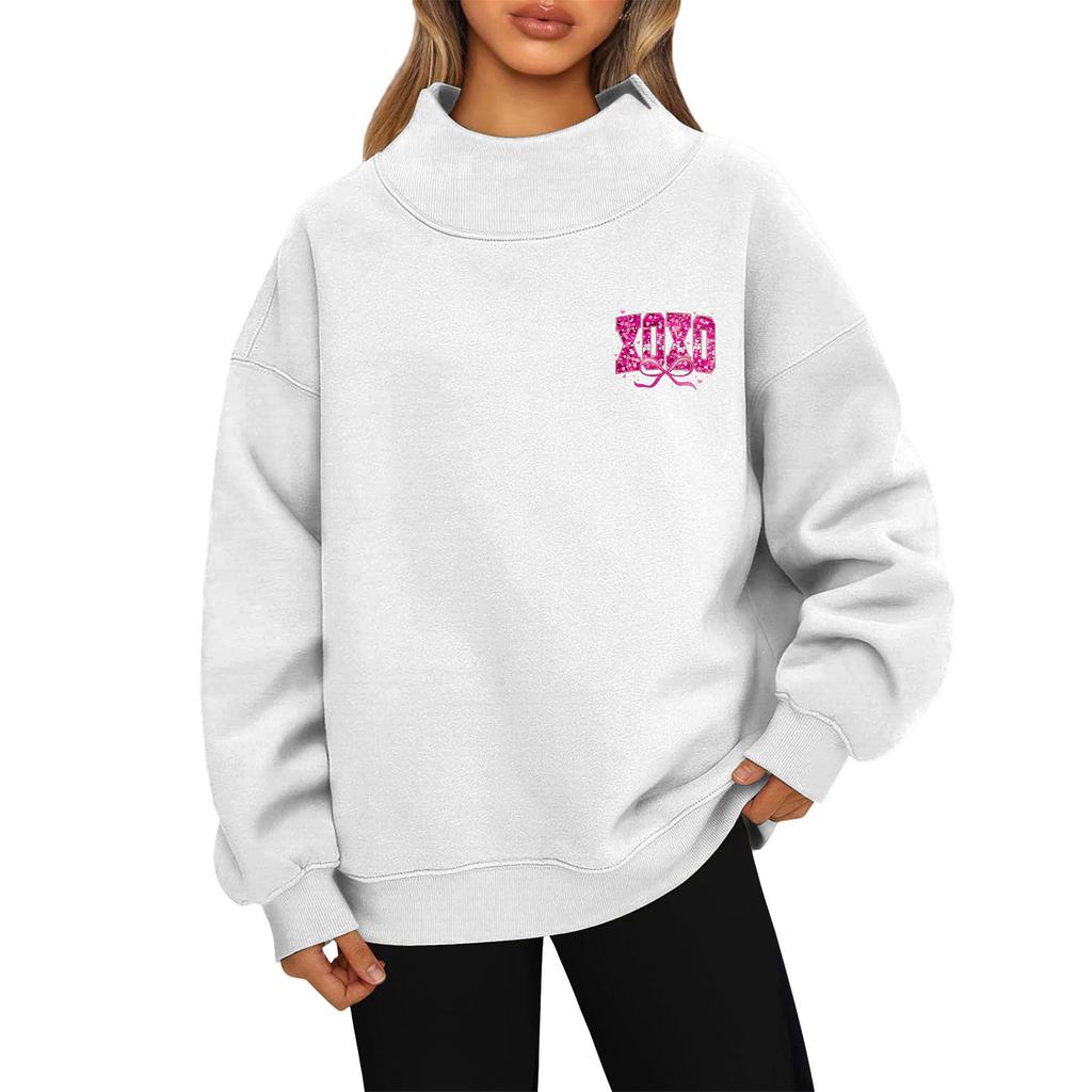 Dam Alla hjärtans dag Tryck Mode Lös Hög Krage Långärmad Enfärgad Sweatshirt Pullover