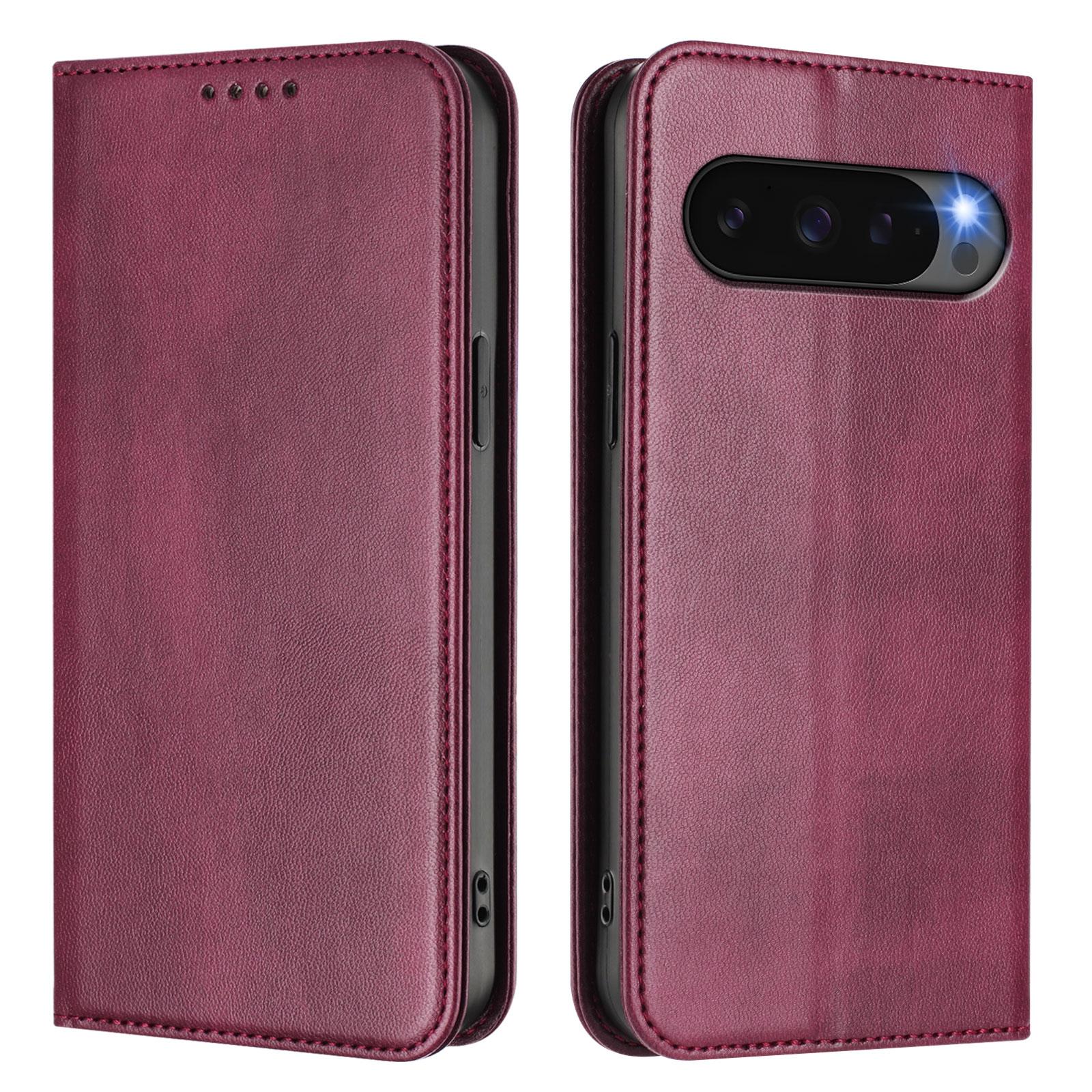 

For Google Pixel 9 Wallet Cases Retro Texture RFID Blocking Leather Phone Cover Wine Red