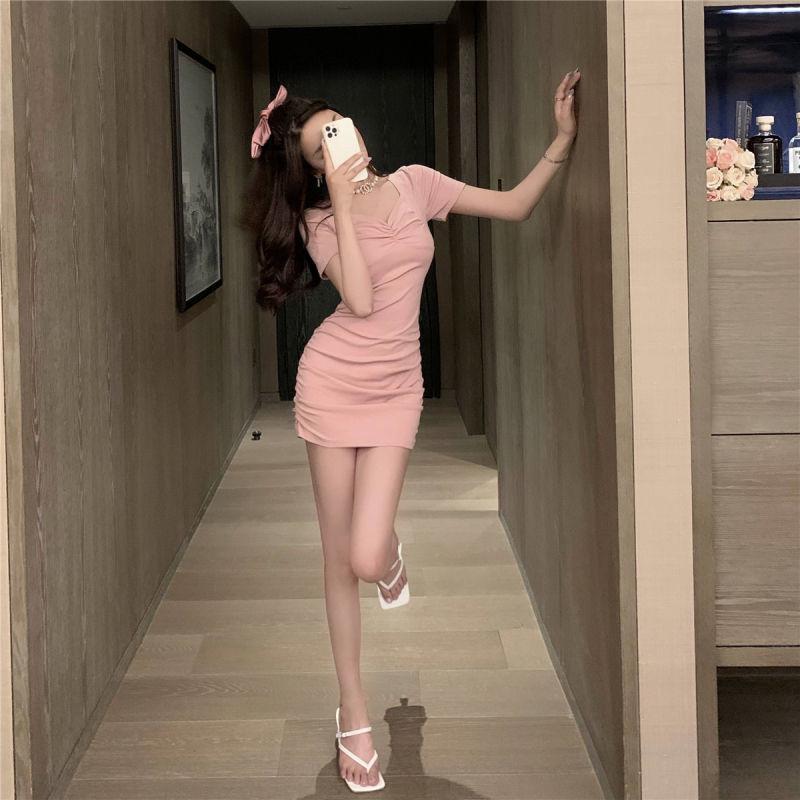2025 New Pink Slim Fit Short Sleeve Women's Summer Dress