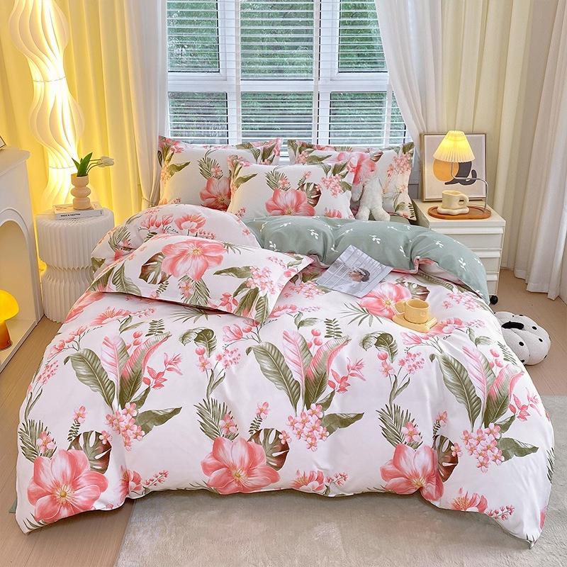 Ins Style Korean Bedding Set Breathable 3/4pcs Bed Sheets Set Quilt Covers Solid Duvet Covers for Home School Fundas Nórdicas