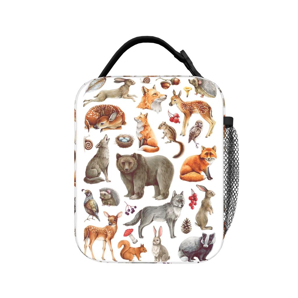 Forest Animals Woodland Wildlife - Bear Fox Deer Wolf Hare Lunch Bag For Child Custom Lunch Box Cooler Bag Thermal Lunch Bags